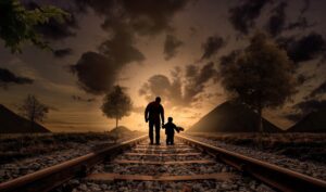 Father son walking